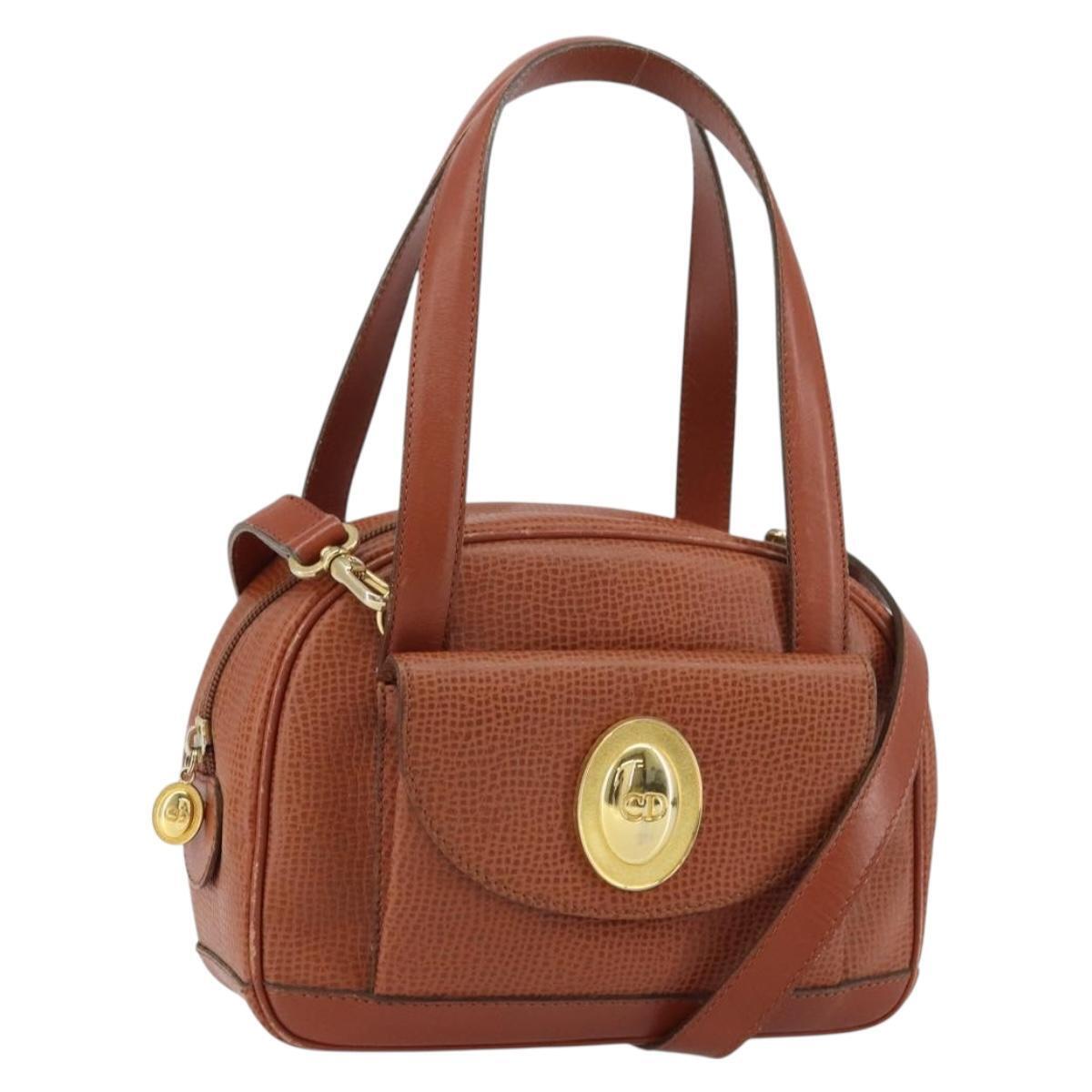 Christian Dior Hand Bag Leather 2way Brown Gold Auth Ep12219